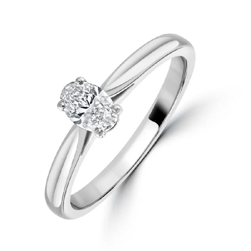 boho chic rings for women -0.40ct Diamond Oval Cut Solitaire Platinum Ring