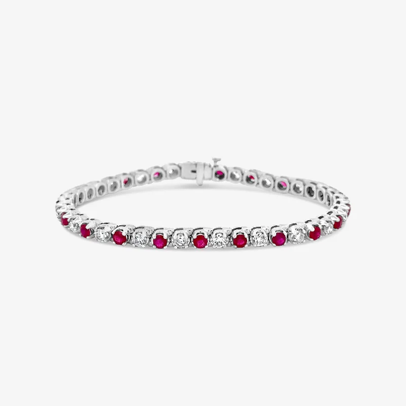 Ladies pointed triangle bracelets -Round Ruby & Diamond Tennis Bracelet