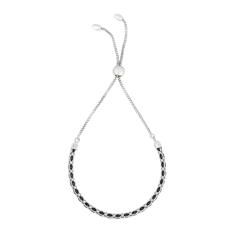 Ladies economical chic bracelets -Sterling Silver Black CZ Bolo Bracelet