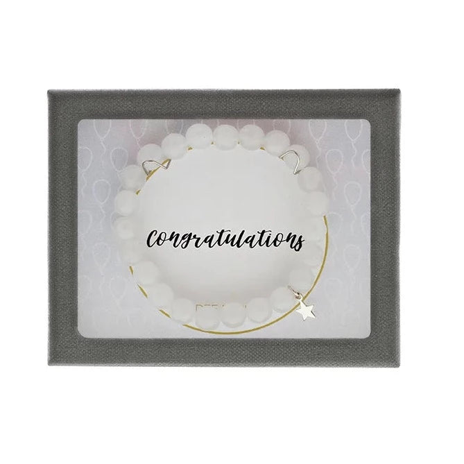 Ladies stone birth bracelets -White Quartz with Gold Star Charm "Congratulations" Bracelet Gift Box