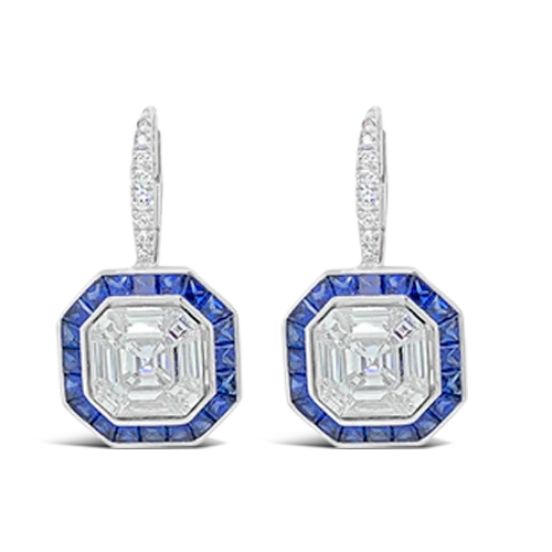 ladies gem earrings family themes -Sapphire & Diamond Dangle Earrings