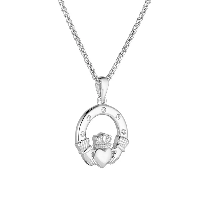 Ladies blush rose gold necklaces -Sterling Silver Claddagh Necklace