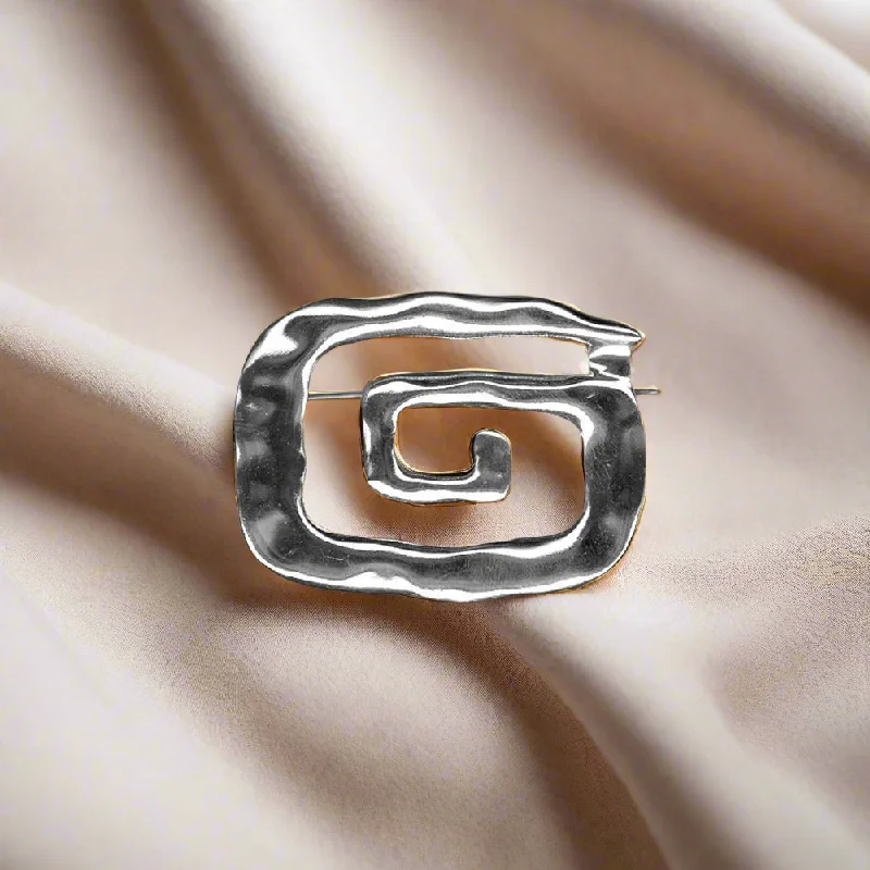 ladies silver brooch agate stones -Greek Key Meander Brooch in Sterling Silver (K-62)