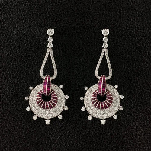 ladies tassel earrings stylish -Ruby & Diamond Dangle Earrings