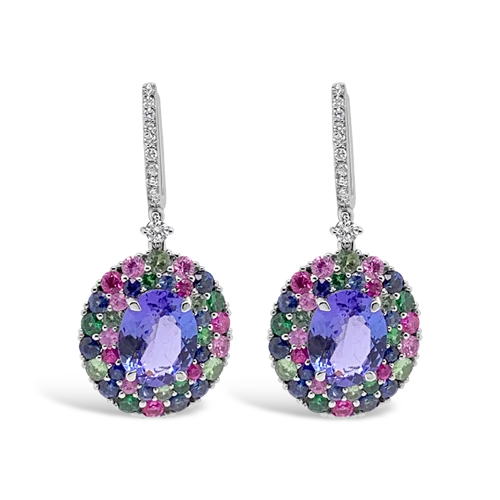 layered earrings for women trendy -Tanzanite & Multi-color Sapphire Earrings