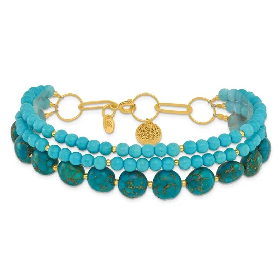 Ladies wearable charm bracelets -Sterling Silver Gold-plated Recon Zircon and Turquoise Bracelet