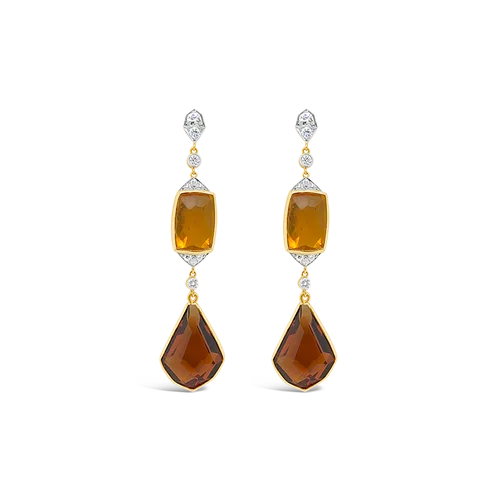 floral design earrings for women -Citrine & Diamond Dangle Estate Earrings