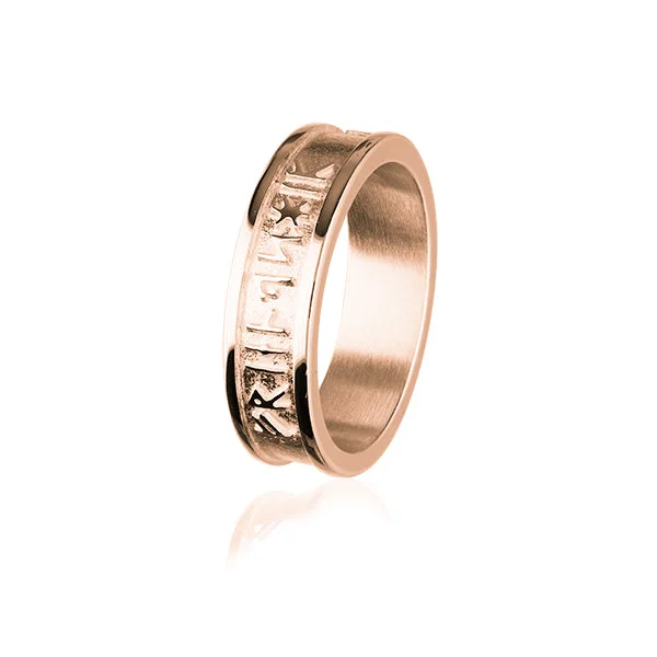 ladies gold rings celestial motifs -Runic Rose Gold Ring RXR237