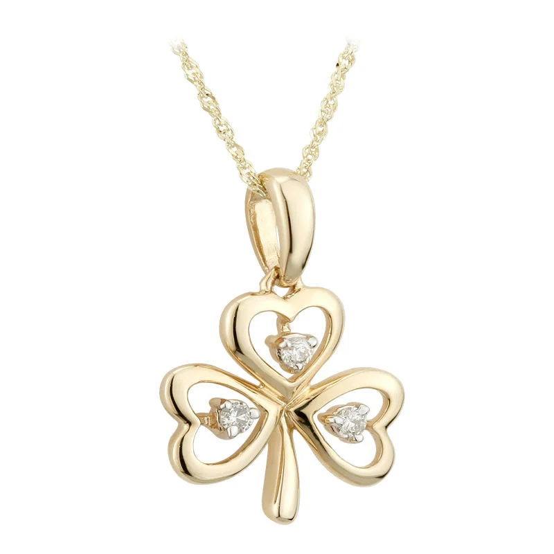 Ladies bold modern necklaces -14k Diamond Shamrock Necklace