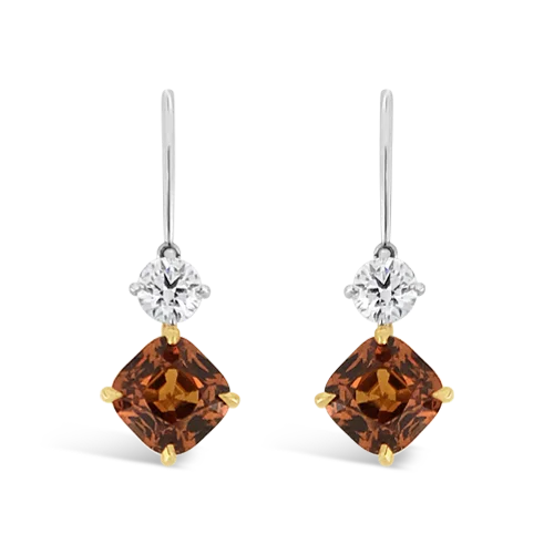 zigzag design earrings for women -Mandarin Garnet & Diamond Dangle Earrings