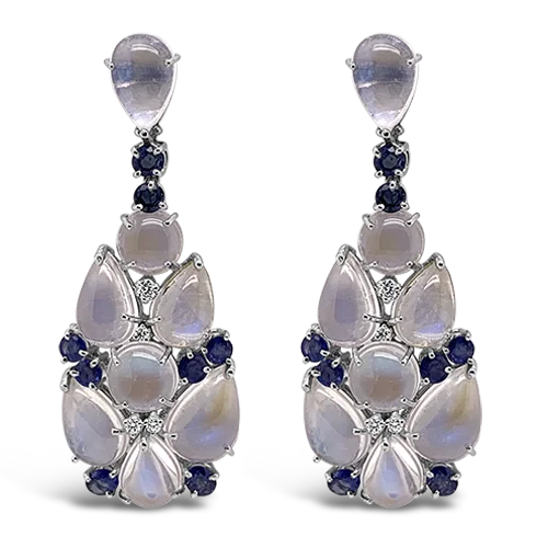 ladies rose gold earrings anniversary gift -Moonstone, Sapphire & Diamond Estate Earrings