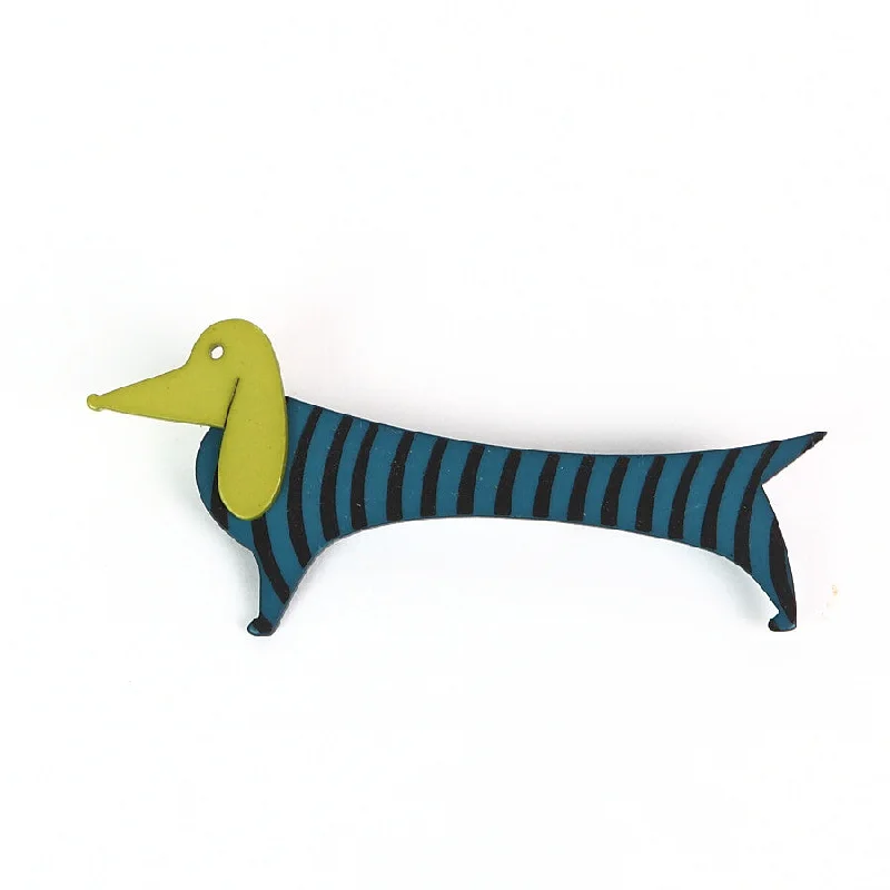 ladies cuff brooch unique design -Lene Lundberg Acrylic Teal/Green Dachshund Brooch