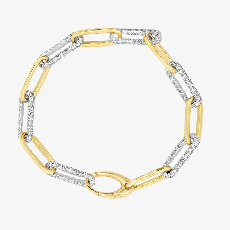 Ladies high polish bracelets -Diamond & Gold Alternating Paperclip Bracelet