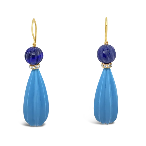 rose gold wave earrings for women -Turquoise, Lapis & Diamond Estate Earrings