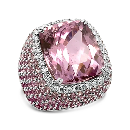 ladies silver rings obsidian stones -Kunzite, Pink Sapphire & Diamond Ring