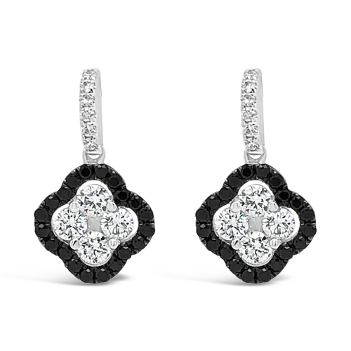 ladies earrings gemstone clusters -Black & White Diamond Dangle Earrings