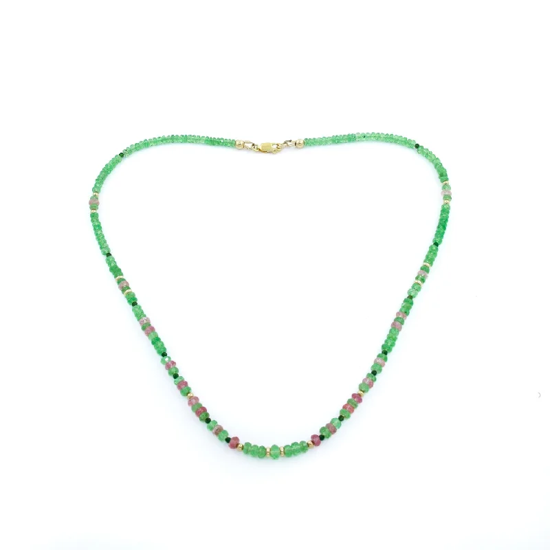 Ladies flutter butterfly necklaces -14K Gold Tsavorite & Tourmaline Gem Strand Necklace