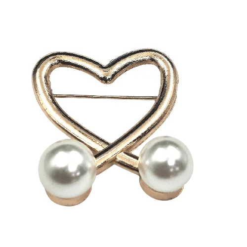 ladies gold brooch bear motifs -Cross Heart Pearl Design Brooch