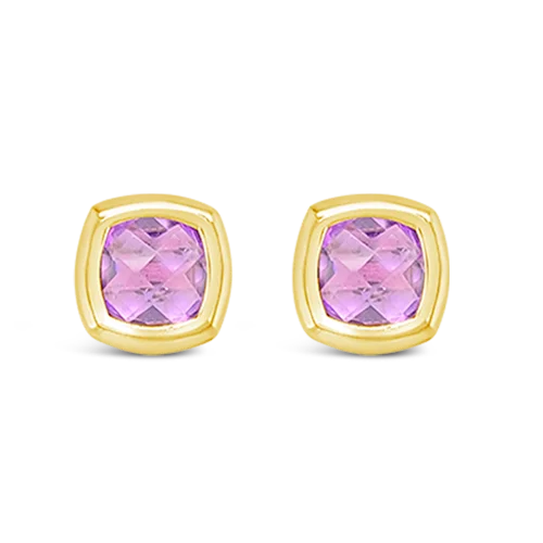 ladies rose gold earrings circles -Gold & Amethyst Earrings