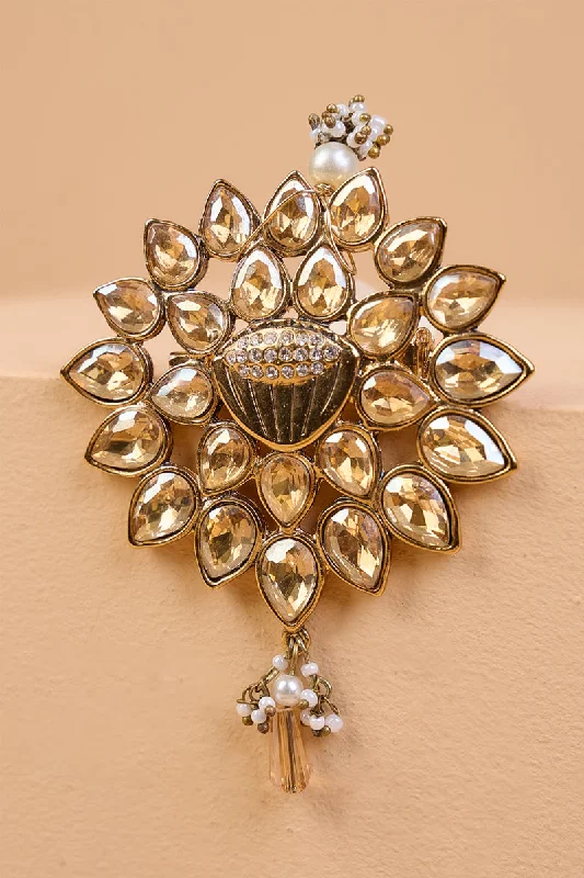 ladies yellow gold brooch beads -Gold Crystal Brooch