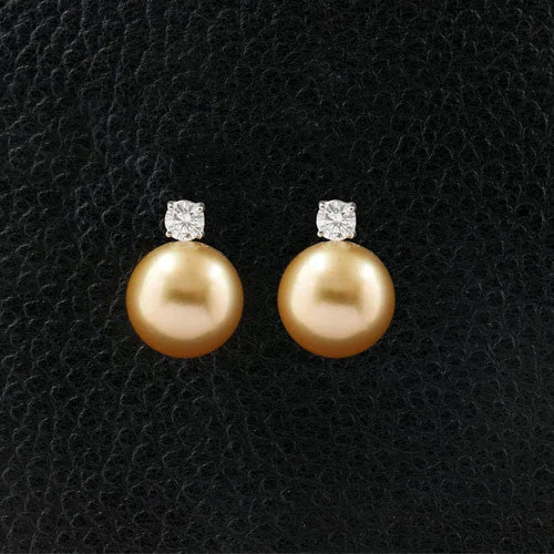 ladies chunky earrings statement style -Golden Pearl & Diamond Earrings