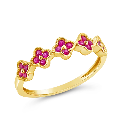 ladies gold rings infinity symbol -Ruby Flower/Clover Ring