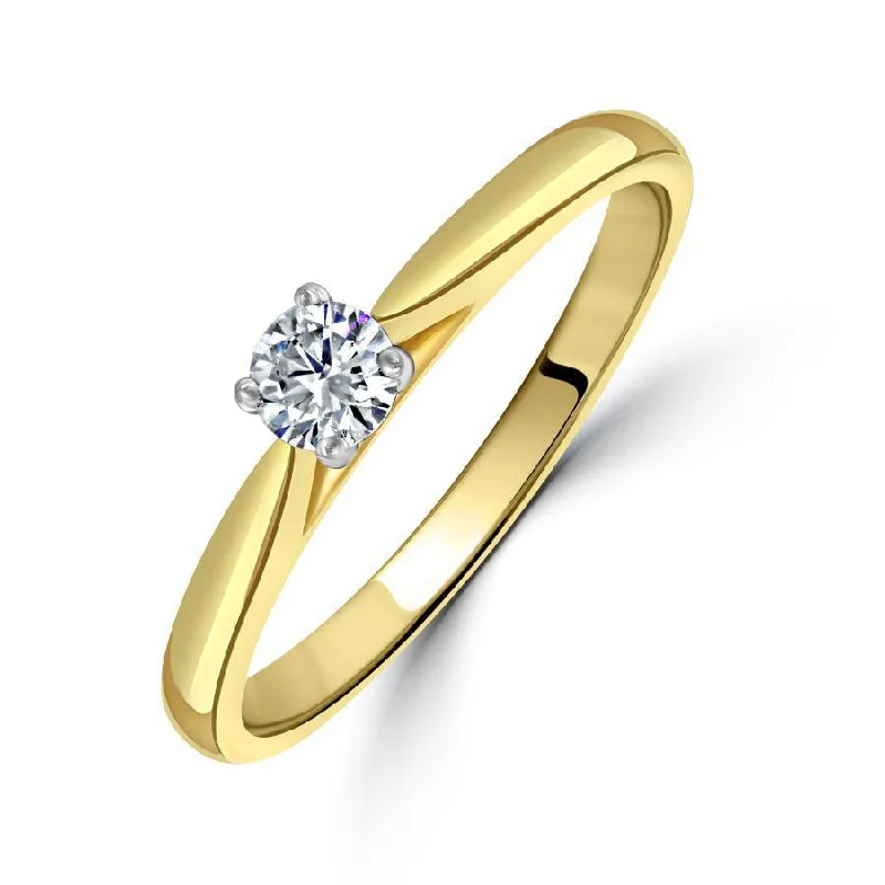 ladies gold rings cat motifs -0.20ct Round Brilliant Cut Diamond Solitaire 18ct Yellow Gold Ring