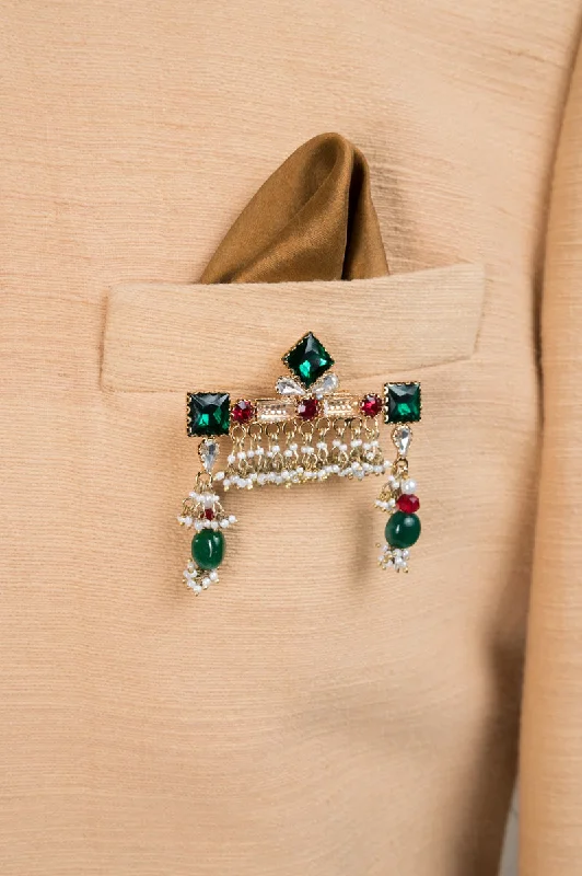 rose gold pearl brooch for women -Green Crystal Defined Brooch