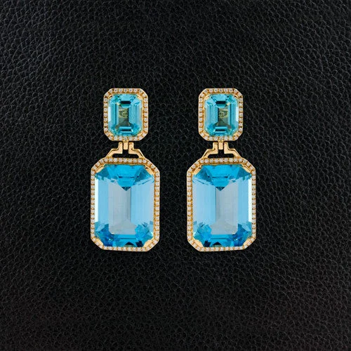 ladies earrings diamond accents -Blue Topaz & Diamond Earrings