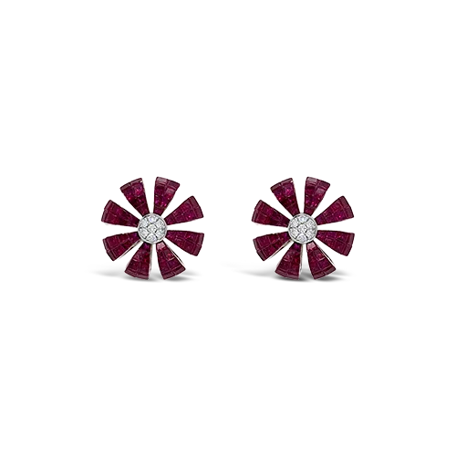 layered drop earrings for women -Ruby & Diamond Flower Earrings