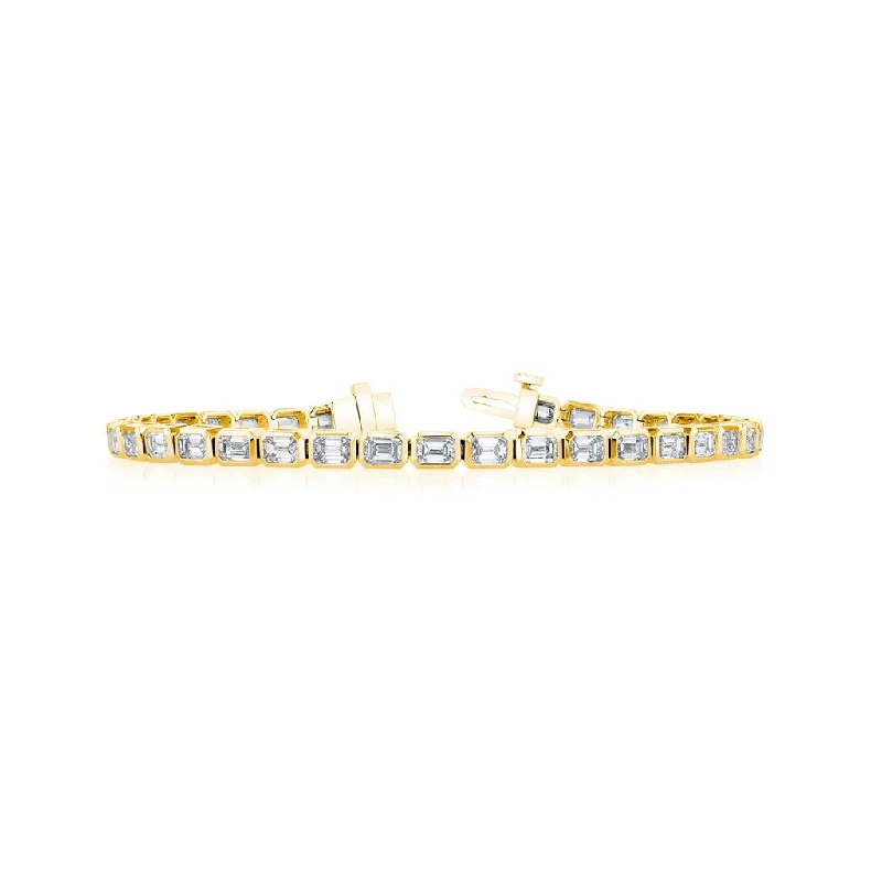 Ladies grit flair bracelets -14k Yellow Gold Emerald Cut Diamond Bezel Set Tennis Bracelet - 4.71cttw