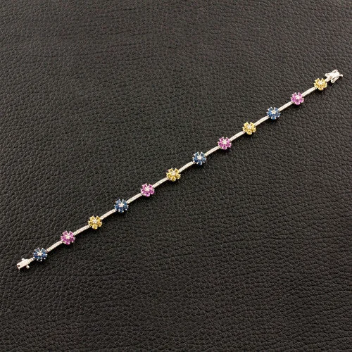 Ladies bright enamel bracelets -Blue, Pink & Yellow Sapphires with Diamonds Bracelet