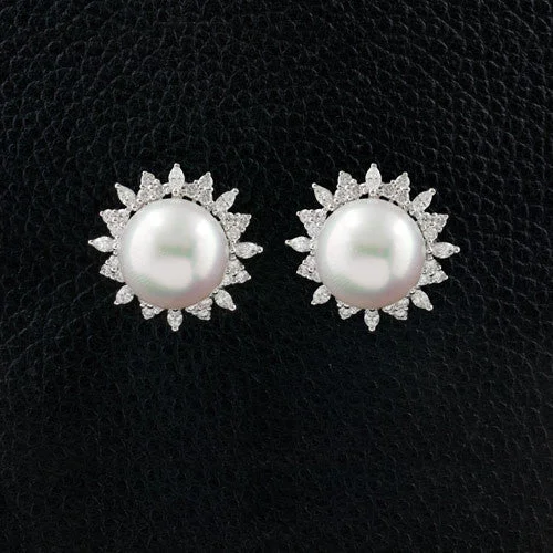 silver wave earrings for women -Pearl & Diamond Earrings