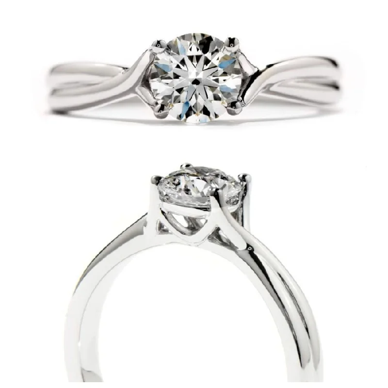 ladies statement rings bold design -Platinum Simply Bridal Twist Solitaire Ring