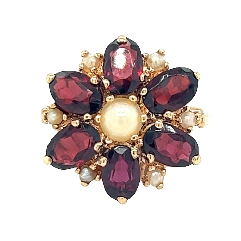 ladies rings gemstone accents -Garnet & Pearl Ring