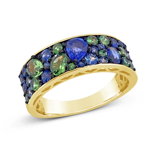 mosaic design rings for women -Blue Sapphire & Tsavorite Ring