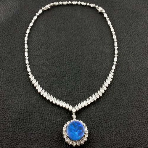 Ladies shining silver necklaces -Opal & Diamond Necklace