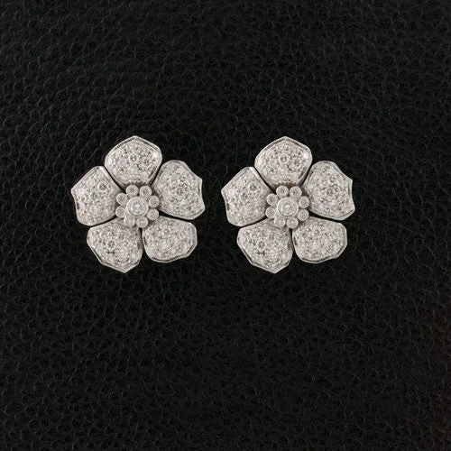 ladies gem earrings boho style -Flower Diamond Earrings