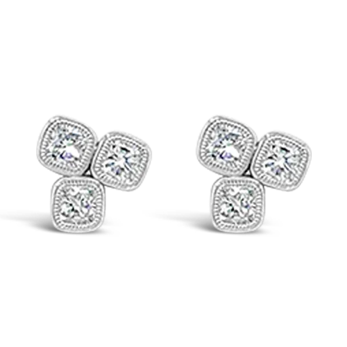 ladies silver earrings topaz stones -Triple Cushion Diamond Earrings