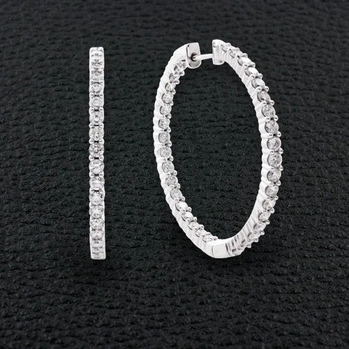 silver wave earrings for women -Diamond Hoop Earrings