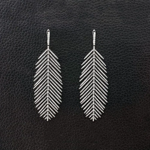 crisscross design earrings for women -Diamond Feather Earrings