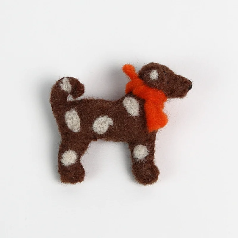 ladies formal brooch evening wear -Amica Brown Felt Spotty Dog Brooch