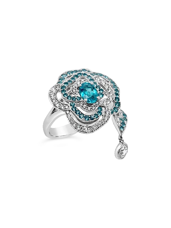 premium platinum rings for women -Paraiba & Diamond Flower Ring