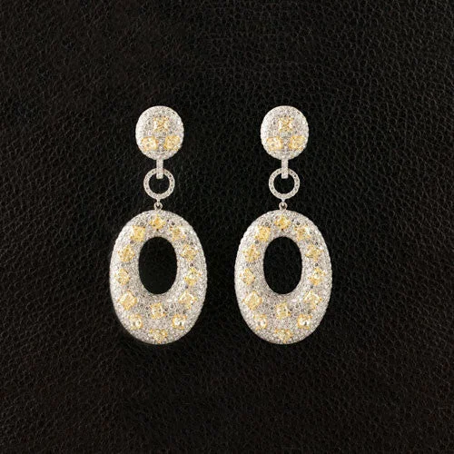 linked drop earrings for women -Yellow & White Diamond Dangle Earrings