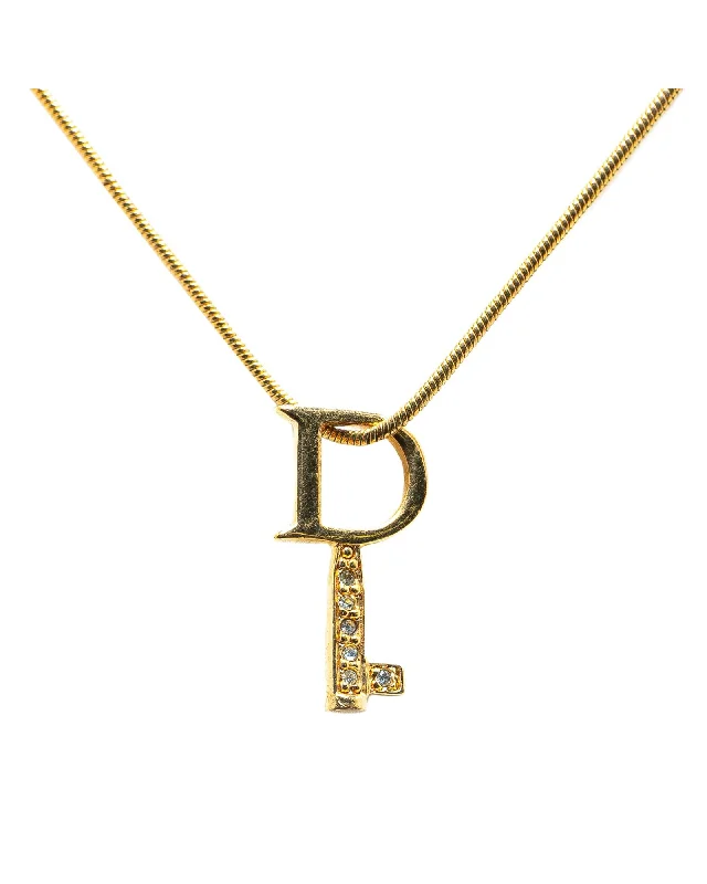 Ladies rich platinum necklaces -Gold Plated Key Pendant Necklace with Lobster Claw Closure