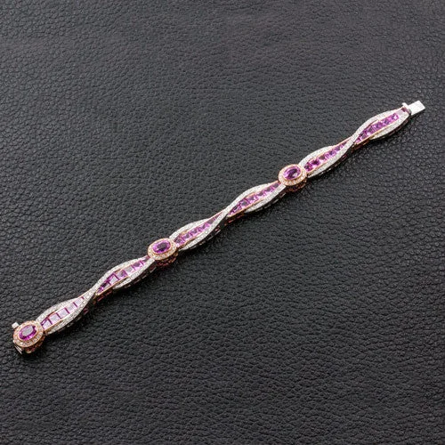 Ladies astro charm bracelets -Pink Sapphire & Diamond Twist Bracelet