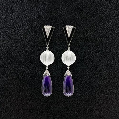 long dangling earrings for women -Amethyst, Onyx, Crystal & Diamond Earrings