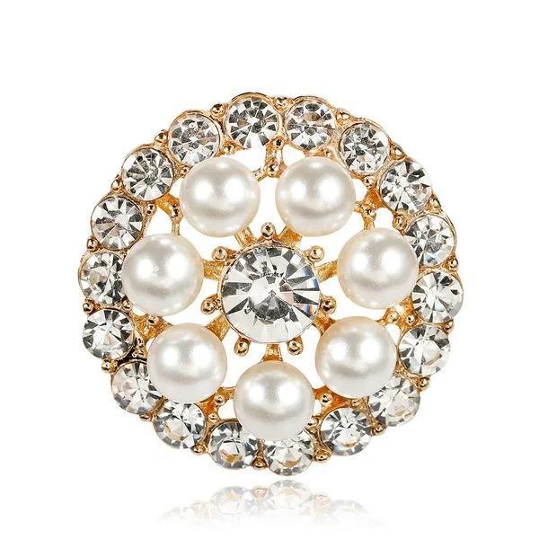 wave pattern brooch for women -Gold Silver Rhinestones & Pearls Brooch  BR-906