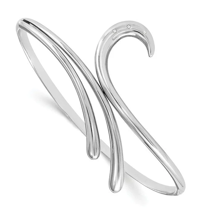 Ladies stone birth bracelets -Sterling Silver White Ice Diamond Swirl Bangle Bracelet