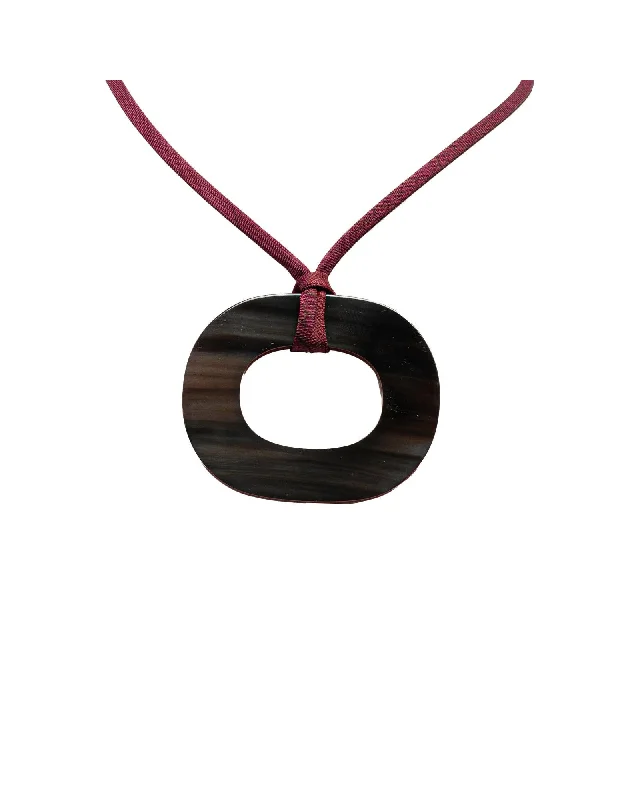 Ladies flowing boho necklaces -Cotton Cord Necklace with Lacquered Buffalo Horn Pendant